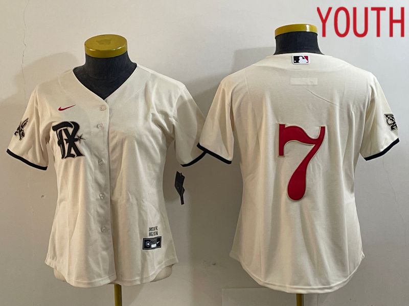 Youth Texas Rangers #7 No name Nike Cream 2023 City Connect MLB Jersey